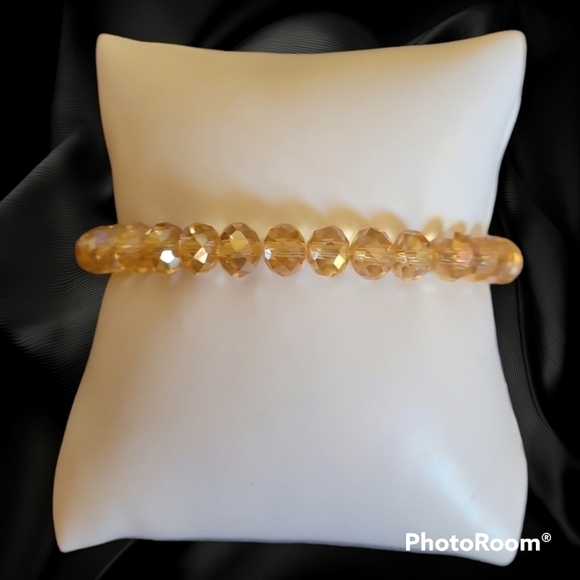 3/$30 Amber Tone Crystal Beaded Stretch Bracelet - Picture 1 of 4
